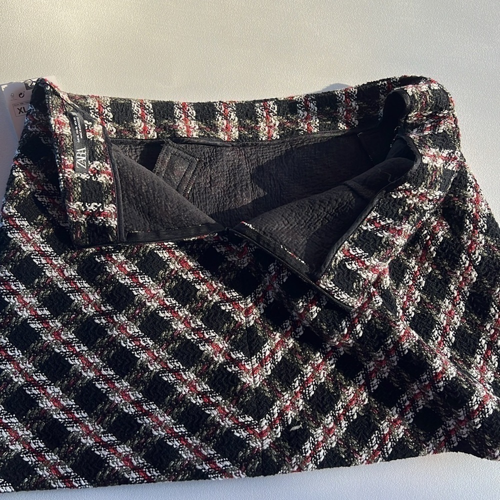 Zara Skirt‎ tweed black/red plaid holiday mini classic Christmas traditional XL - Picture 11 of 11